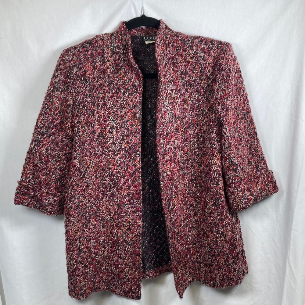VTG Lori of California Women's Pink Red Multi-Color Bouclé Tweed Blazer Sz 8